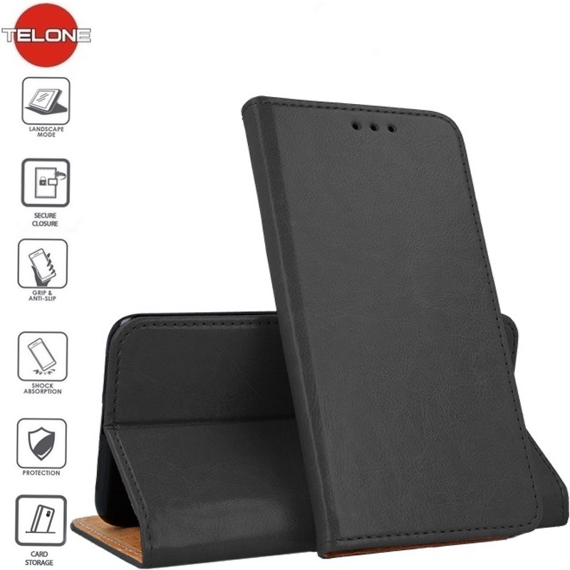 Grynos odos Telone dėklas - juodas (Redmi 8) Grynos odos Telone dėklas - juodas (Redmi 8)